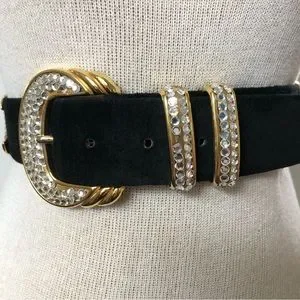 Vintage Cache Rhinestone Embellished Suede Leather Belt Buy Camel Suede Designer Cowboy Belt With Rhinestone Buckle main image 3